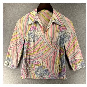 Handmade Womens Blouse Top Size Small See Measurements Multicolor V-NeckVintage